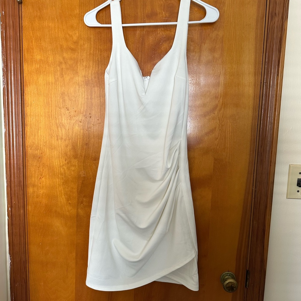 Tiger Mist White Asymmetrical Ruched Mini Dress